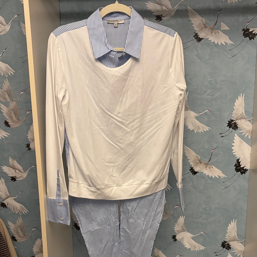 ANATOMIE White and Blue Striped Shirt NWOT